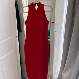 Bodycon mockneck red dress in stretchy material